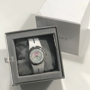 Skagen Denmark white leather watch